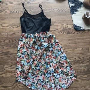 Floral, leather and lace dress